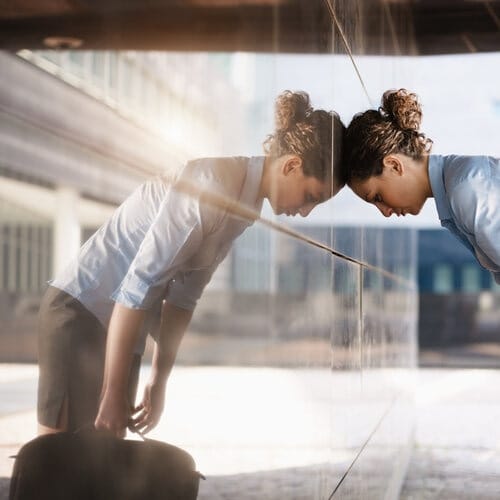 Stressed woman at airport